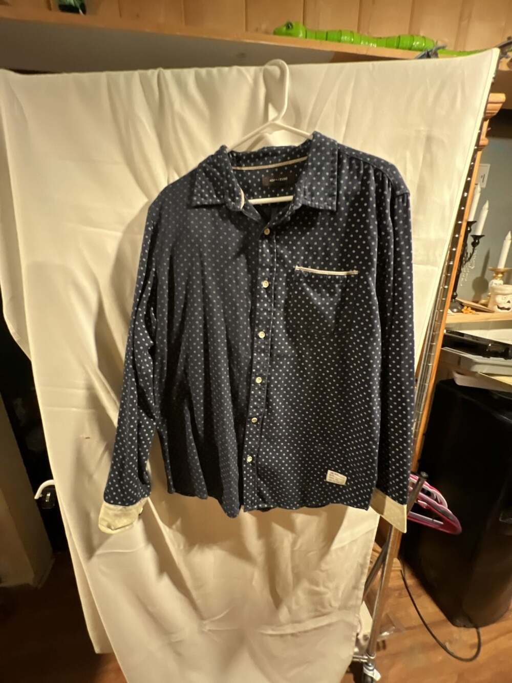 Adam Levine Navy Blue Polka Dot Long Sleeve Button-Up Shirt